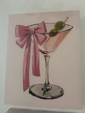 Pink Martini Glass Wall Art with Glitter Bow